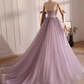 Modest A line Straps Tulle Long Lilac Prom Dress B100