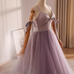 Modest A line Straps Tulle Long Lilac Prom Dress B100