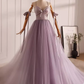 Modest A line Straps Tulle Long Lilac Prom Dress B100