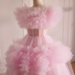 Vintage Ball Gown Short Sleeves Pink Tulle Sweet 16 Dresses B101