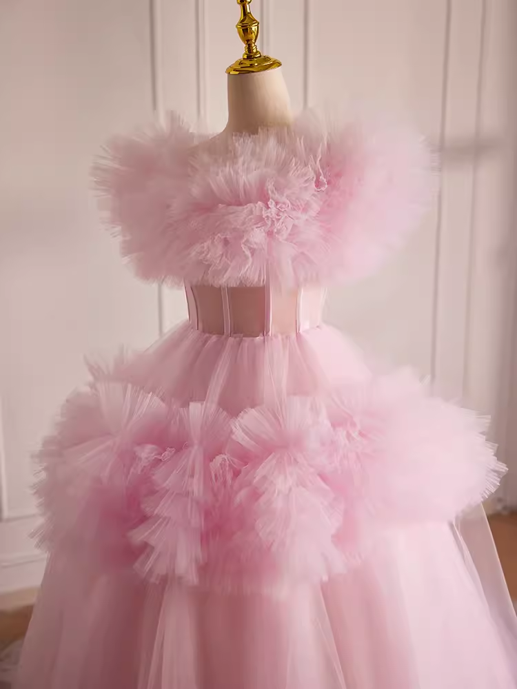 Vintage Ball Gown Short Sleeves Pink Tulle Sweet 16 Dresses B101