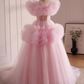 Vintage Ball Gown Short Sleeves Pink Tulle Sweet 16 Dresses B101