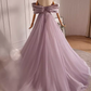 Modest A line Off The Shoulder Tulle Long Lilac Prom Dress B102