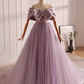 Modest A line Off The Shoulder Tulle Long Lilac Prom Dress B102
