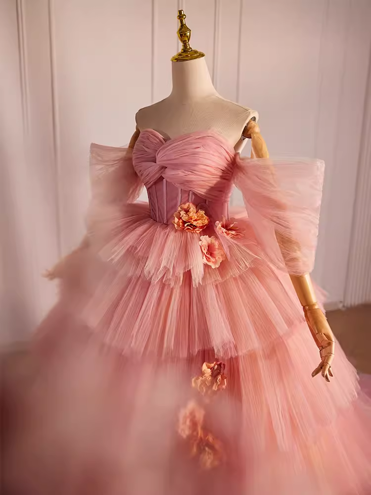Robe de bal vintage chérie rose tulle doux 16 robes B103