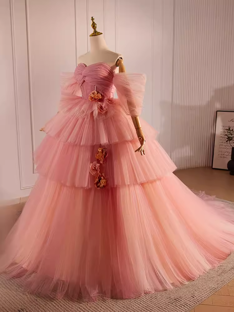 Vintage Ball Gown Sweetheart Pink Tulle Sweet 16 Dresses B103