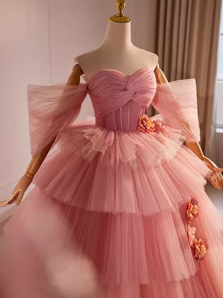 Robe de bal vintage chérie rose tulle doux 16 robes B103