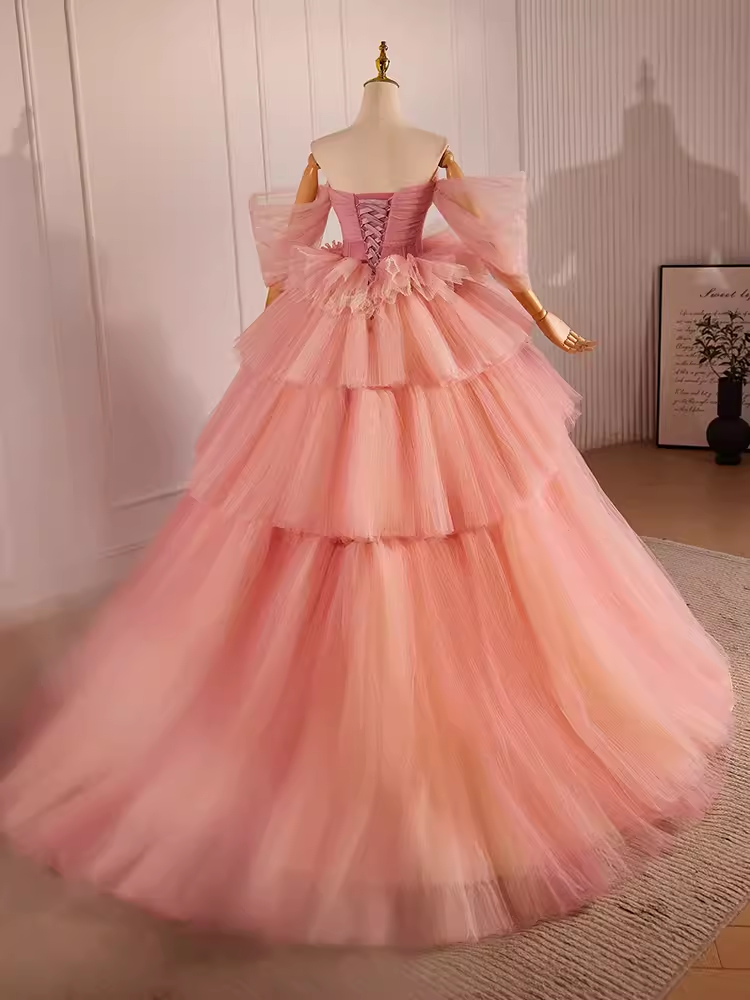 Robe de bal vintage chérie rose tulle doux 16 robes B103