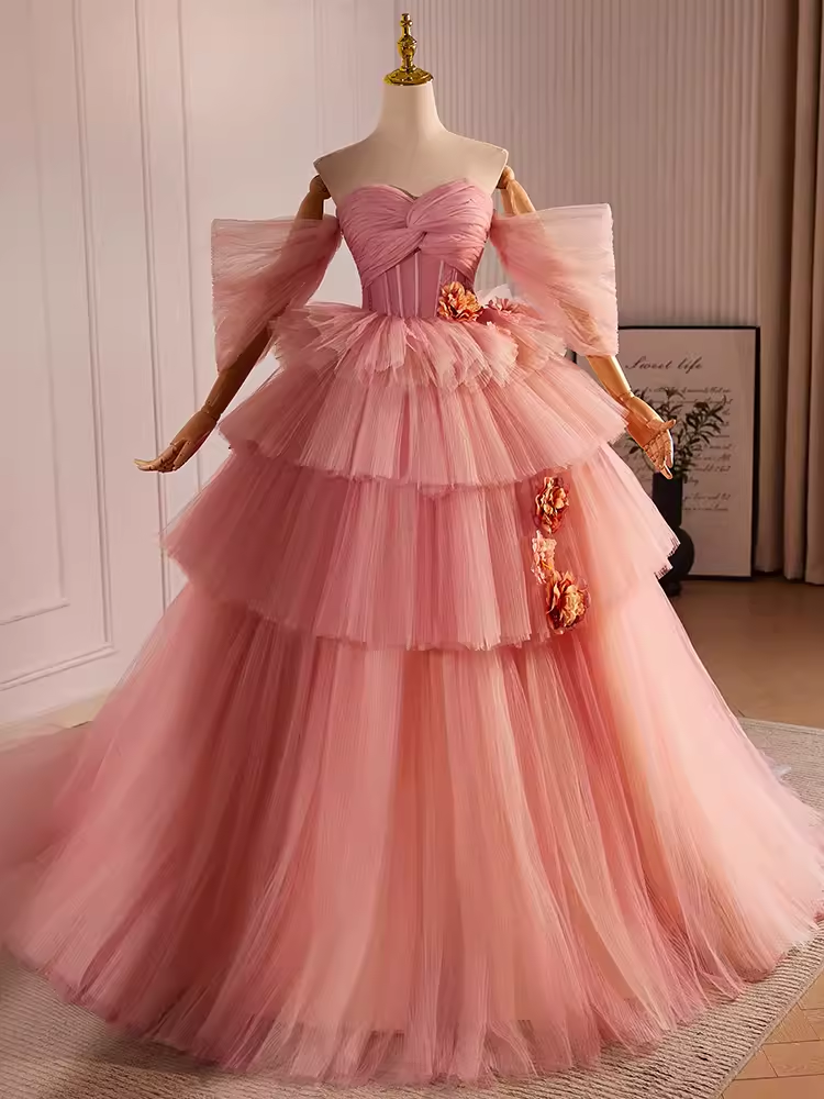 Vintage Ball Gown Sweetheart Pink Tulle Sweet 16 Dresses B103