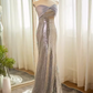 Modest Mermaid Strapless Sequin Long Silver Prom Dress B104