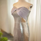 Modest Mermaid Strapless Sequin Long Silver Prom Dress B104