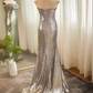 Modest Mermaid Strapless Sequin Long Silver Prom Dress B104