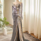 Modest Mermaid Off The Shoulder Sequin Long Silver Prom Dress B105