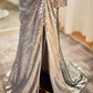 Modest Mermaid Off The Shoulder Sequin Long Silver Prom Dress B105