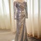 Modest Mermaid Off The Shoulder Sequin Long Silver Prom Dress B105