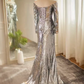 Modest Mermaid Off The Shoulder Sequin Long Silver Prom Dress B105
