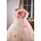 Vintage Ball Gown Strapless Pink Tulle Florwers Sweet 16 Dresses B108