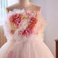 Vintage Ball Gown Strapless Pink Tulle Florwers Sweet 16 Dresses B108