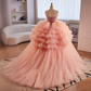 Robe de bal vintage sans bretelles en tulle rose à volants Sweet 16 robes B111