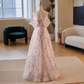 Modest A line Strapless Long Tulle Pink Prom Dress B112