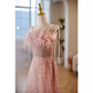 Modest A line Straps Long Sequin Pink Prom Dress B113