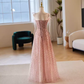 Modest A line Straps Long Sequin Pink Prom Dress B113
