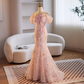 Modest Mermaid Off The Shoulder Long Pink Prom Dress B114
