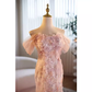 Modest Mermaid Off The Shoulder Long Pink Prom Dress B114