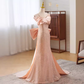 Modest Mermaid Straps Satin Long Pink Prom Dress B115