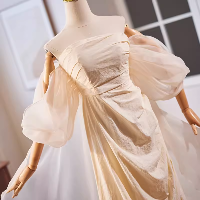 Vintage A line Strapless Long Champagne Prom Dress B117