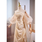 Vintage A line Strapless Long Champagne Prom Dress B117