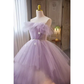 Robe de bal vintage sans bretelles en tulle lilas à volants Sweet 16 robes B118