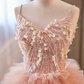 Vintage robe de bal bretelles rose Tulle perles volants doux 16 robes B119