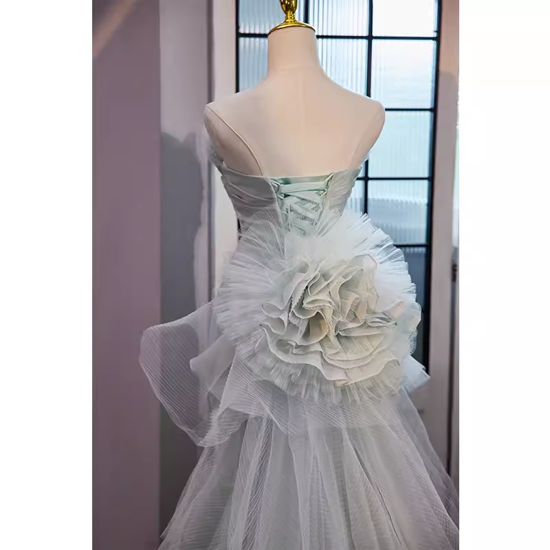 Vintage Mermaid Strapless Long Tulle Light Green Prom Dress B120