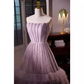 Vintage robe de bal sans bretelles lilas Tulle perles volants doux 16 robes B121