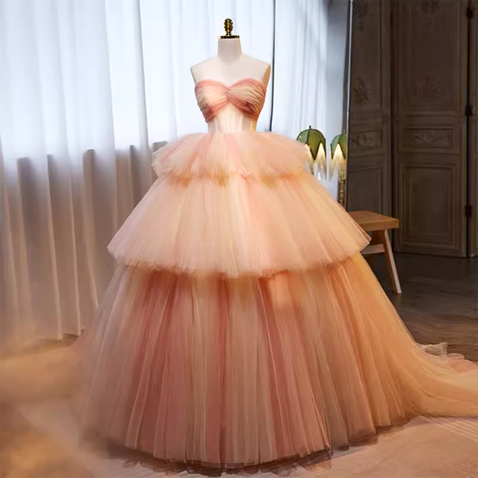 Vintage Ball Gown Strapless Tulle Pink Sweet 16 Dresses B123