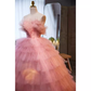 Robe de bal vintage sans bretelles en tulle à volants rose doux 16 robes B124