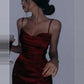 Gaine sexy bretelles spaghetti fente bordeaux longue robe de bal B259