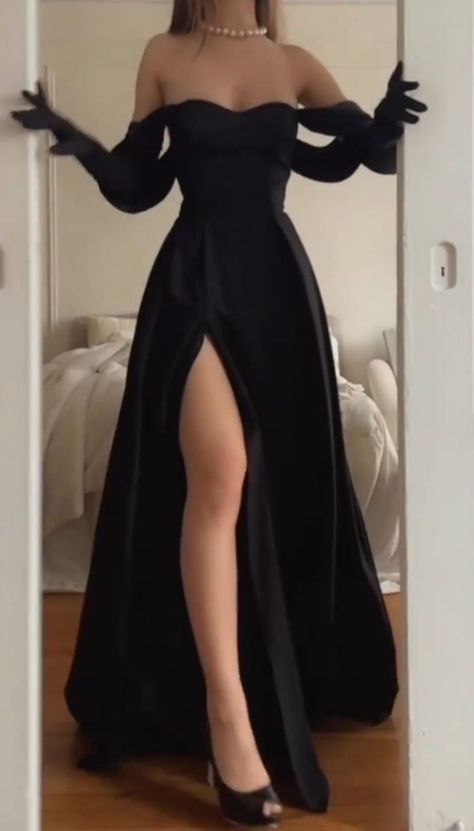 Trendy Black A-line Long Evening Dress with Split Unique Prom Dresses B261