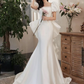 Robe de bal longue blanche sirène en satin à manches bouffantes simples B300