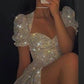 Simple A line Sequin White Long Prom Dress B302