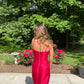 Simple Mermaid Straps Hot Pink Satin Long Prom Dress B309