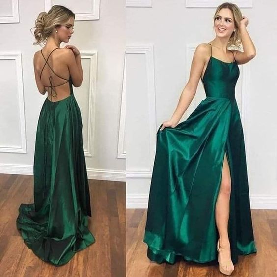 Simple A line Green Halter Prom Dress Evening Dress B351