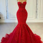 Exquisite Red Sequins Sweetheart Sleeveless Mermaid Prom Dresses B357
