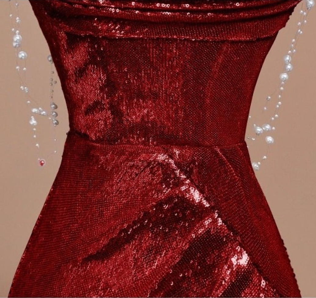 Robe de bal longue sexy sirène bordeaux à paillettes B361