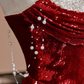 Robe de bal longue sexy sirène bordeaux à paillettes B361