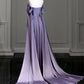 Robe de bal élégante en satin violet, ligne A, manches courtes, B363