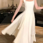 Modest A line Straps White Long Prom Dress B378