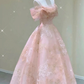 Modest A line Straps Pink Lace Ankle Length Prom Dress B379