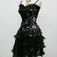 Robe de bal courte noire, sexy, bretelles fourreau, sans manches, B386